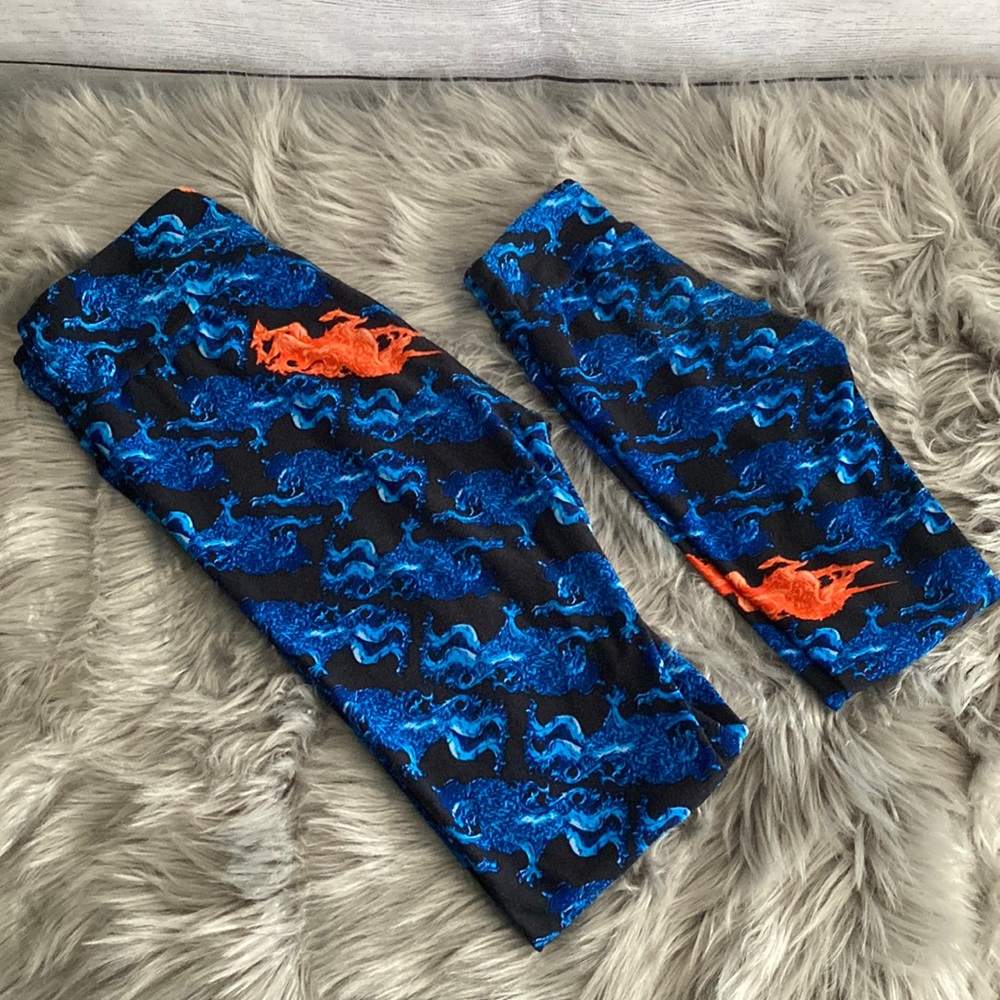 LuLaRoe Mommy & Me Blue Roaring Lion Leggings Size OS and S/M